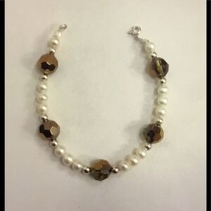 New Genuine Freshwater Pearl & Faceted Cocoa Crystal Bracelet